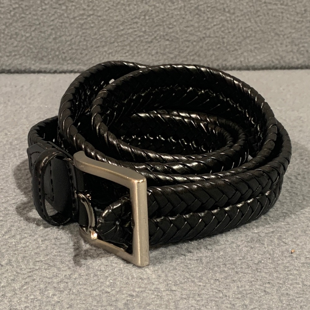 Mens Black Bonded Leather‎ Braided Belt Handcrafted China Size 46/115